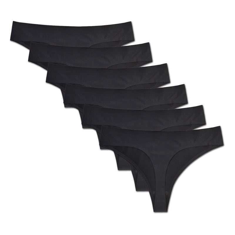 Bolivelan Womens Mid-Rise Seamless Thongs Comfy Underwear G-Strings Panties (Black,US6) - Image 1